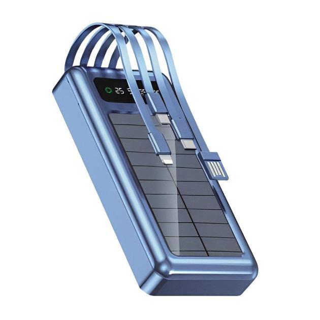 Повербанк с солнечной панелью 20000 mAh Lightning/USB Type-C/Micro USB Blue
