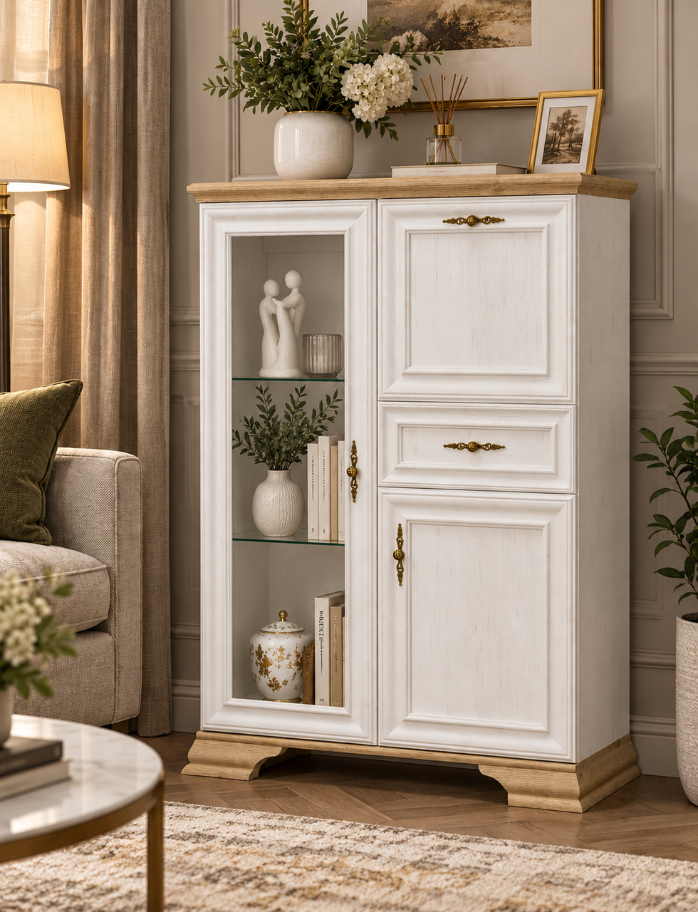 Комод-бар с витриной Mebel Service Iris 1В2Д1Ш 93,4х39х133 см Андерсон пайн/Дуб золотой (38460926)