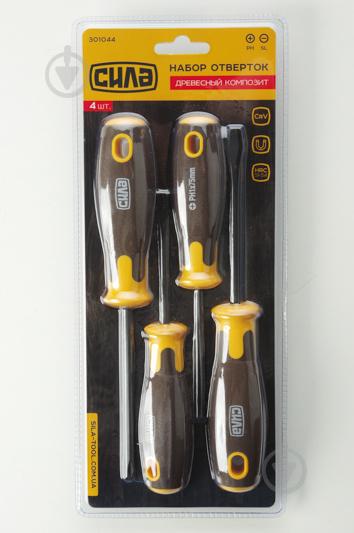 Набор отверток СИЛА деревянный пластик вороненых CrV SL3x75 / SL6x100 / PH1x75 / PH2x125 4 шт (031574)