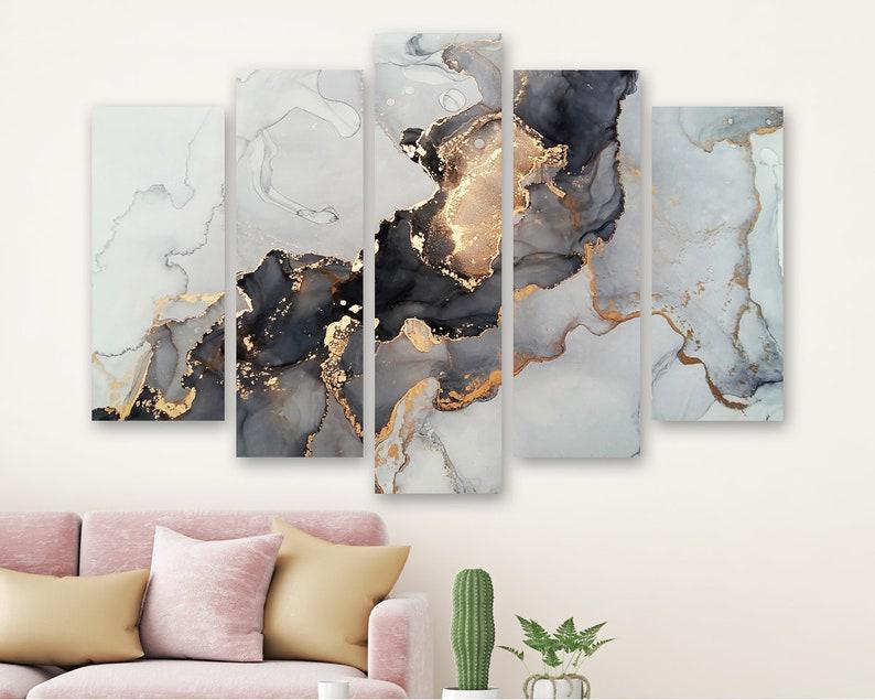 Модульная картина на холсте из пяти частей KIL Art Черно-золотой мрамор 112x68 см (M51_M_157)