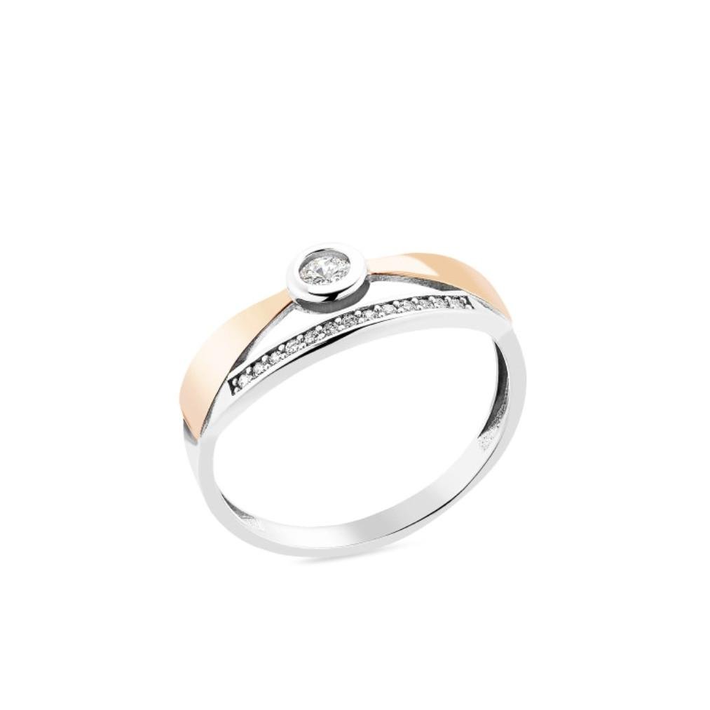 Каблучка доріжка із золотою пластиною з білими каменями срібло 925 проби золото 375 г р. 19,5 (1676к)