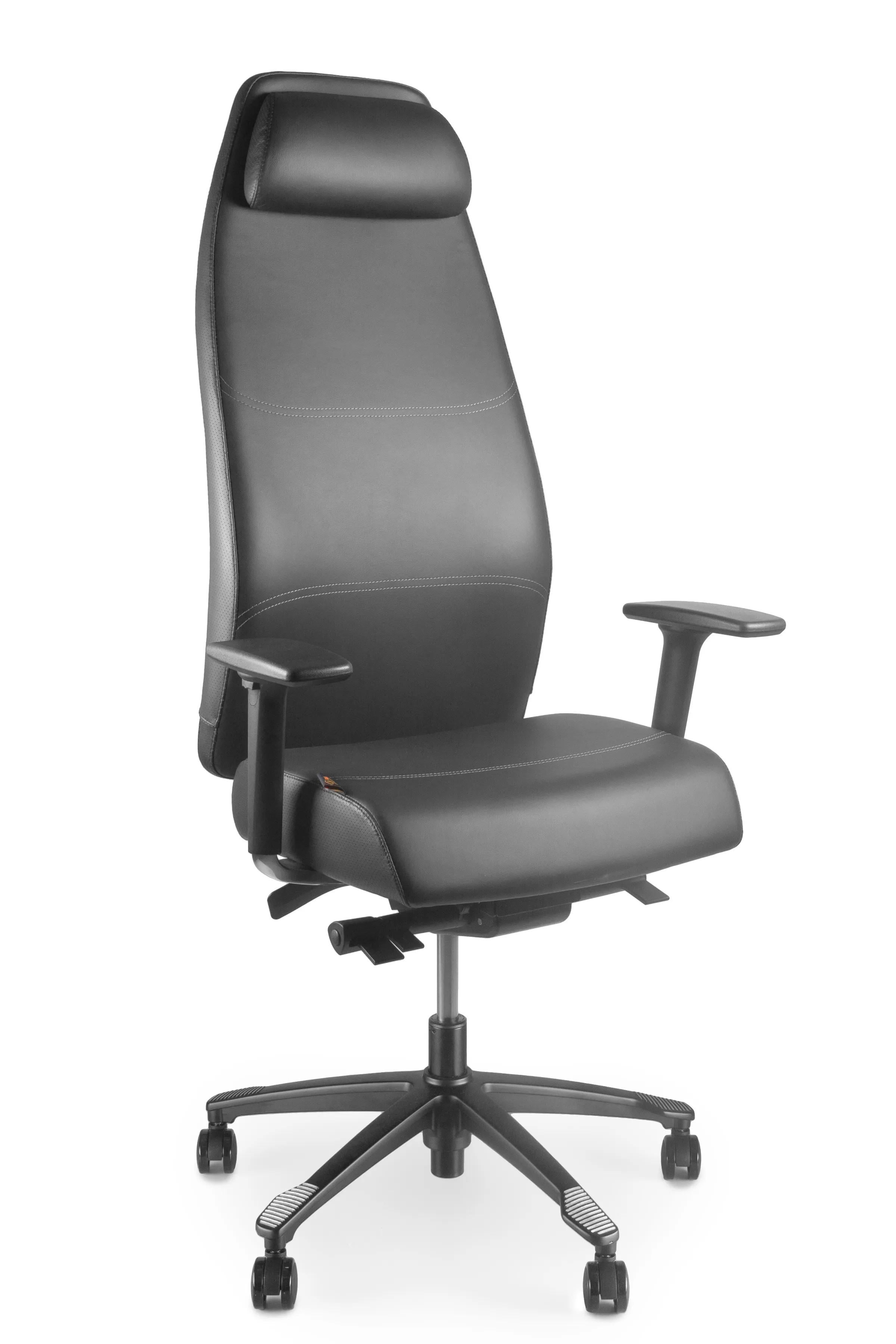 офисное эргономичное кресло Barsky StandUp Leather Black с memory foam (ST-02)
