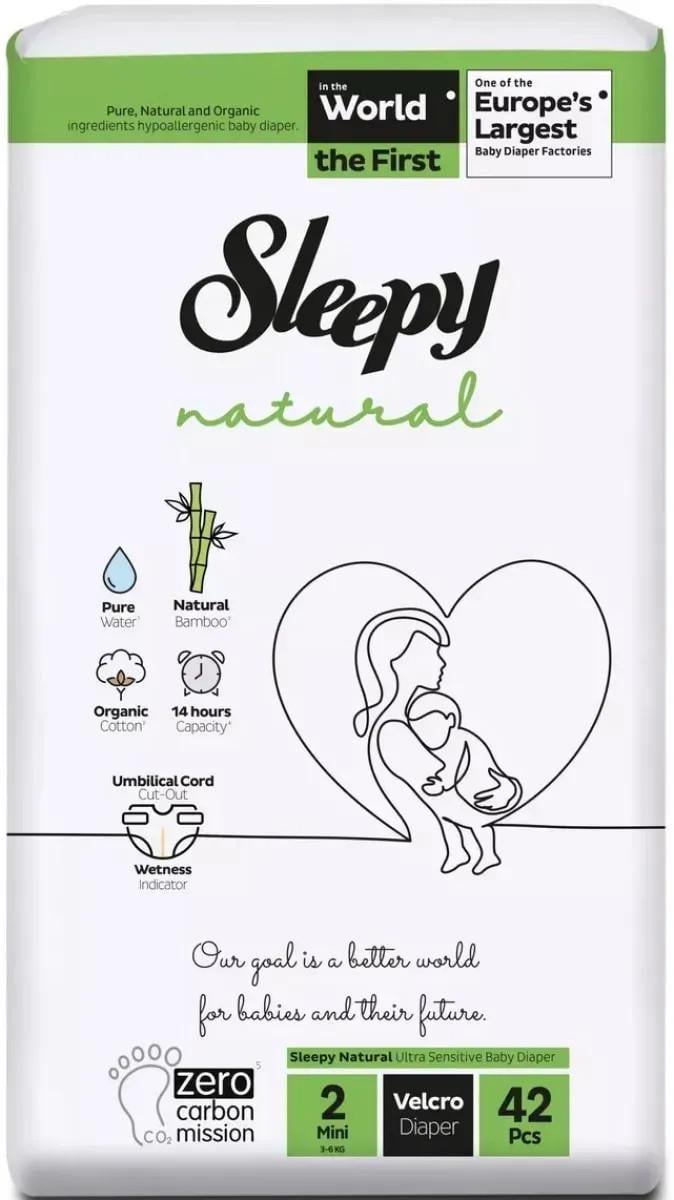 Підгузки дитячі Sleepy Natural mini 2 з індикатором вологості 3-6 кг 42 шт. (000005885)