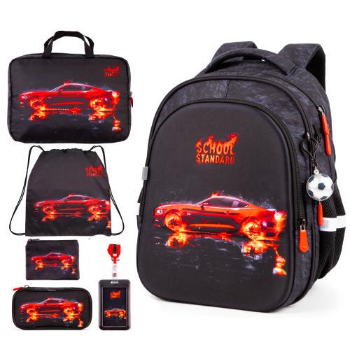 Ортопедический школьный рюкзак 6 в 1 для мальчика School Standard 38х30х18 см с Машиной для младших классов (SET 150-34)