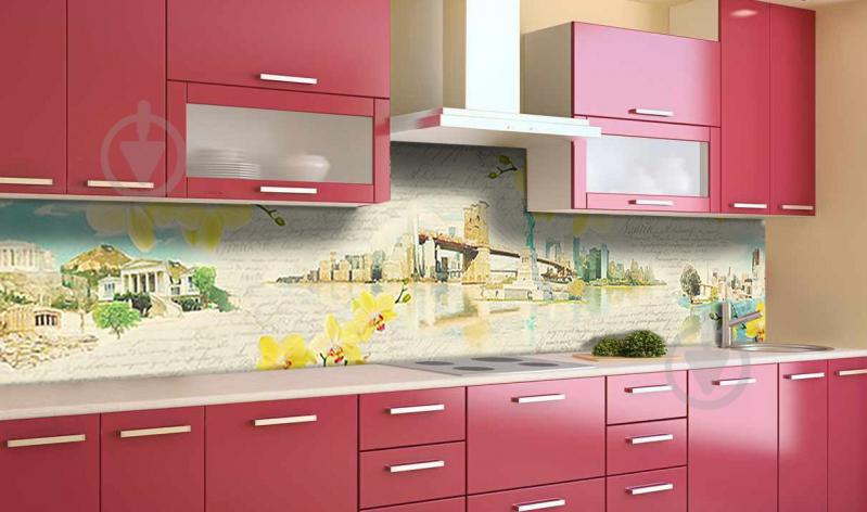 Наклейка виниловая кухонный фартук  Zatarga  "Город и Желтые Орхидеи"  650х2500 мм