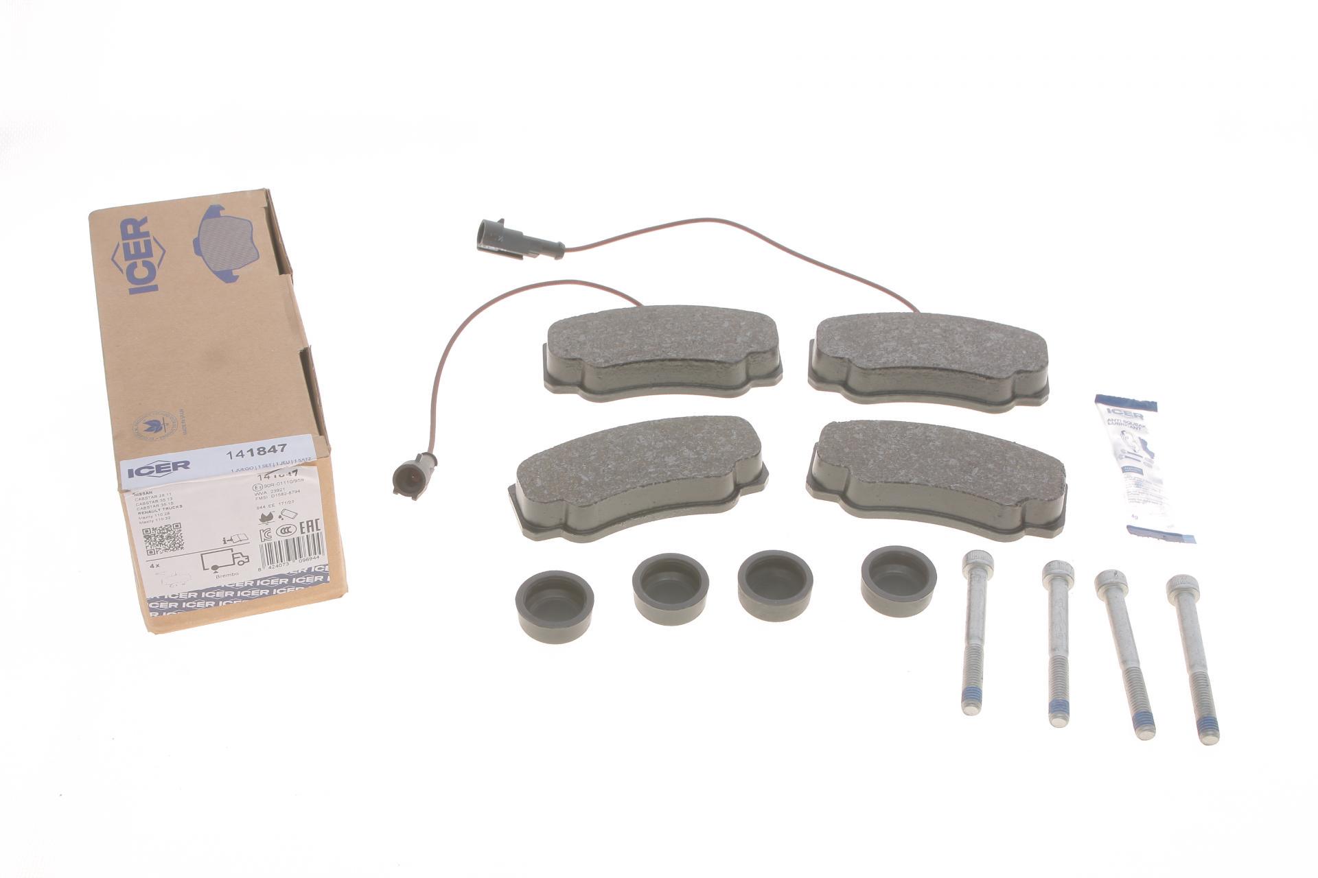 Колодки тормозные задние ICER для Nissan Cabstar/NT400/Renault Maxity 06- с датчиками (141847)