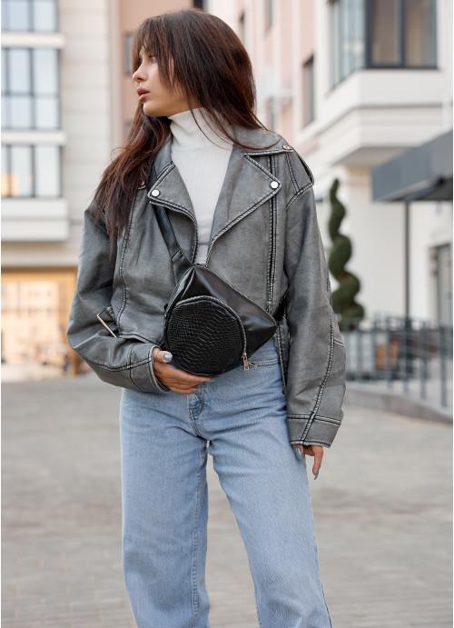 Жіноча сумка крос-боді Sambag через плече з екошкіри зі зміїним принтом Чорний (949020518)