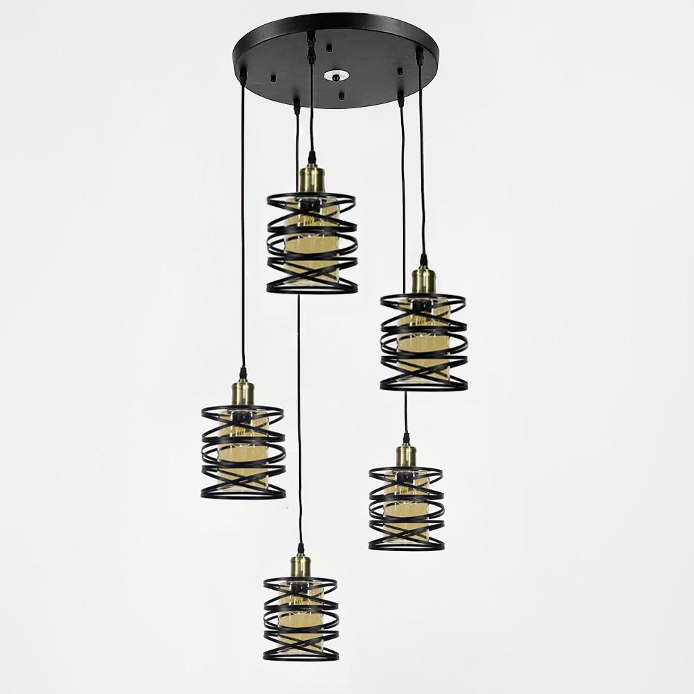 Світильник у круглому корпусі з 5-ма бурштиновими плафонами Чорний (12333/5R BK+AM) - фото 1 Світильник у круглому корпусі з 5-ма бурштиновими плафонами Чорний (12333/5R BK+AM) - фото 1