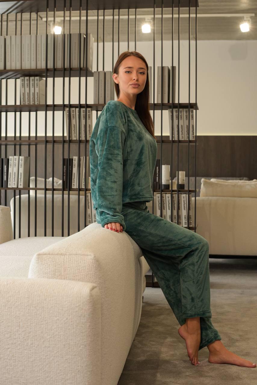 Пижама женская Nika махровая кофта/штаны M Изумрудная