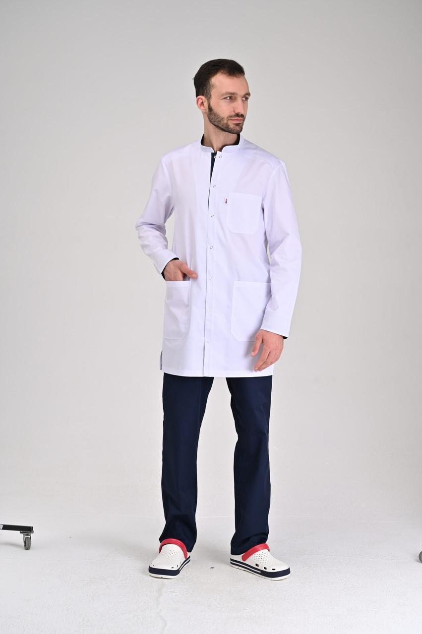 Халат чоловічий TopLine Бонн довгий рукав р. 66 Білий/Темно-Синій (11810-(66)б.-т.с) - фото 2