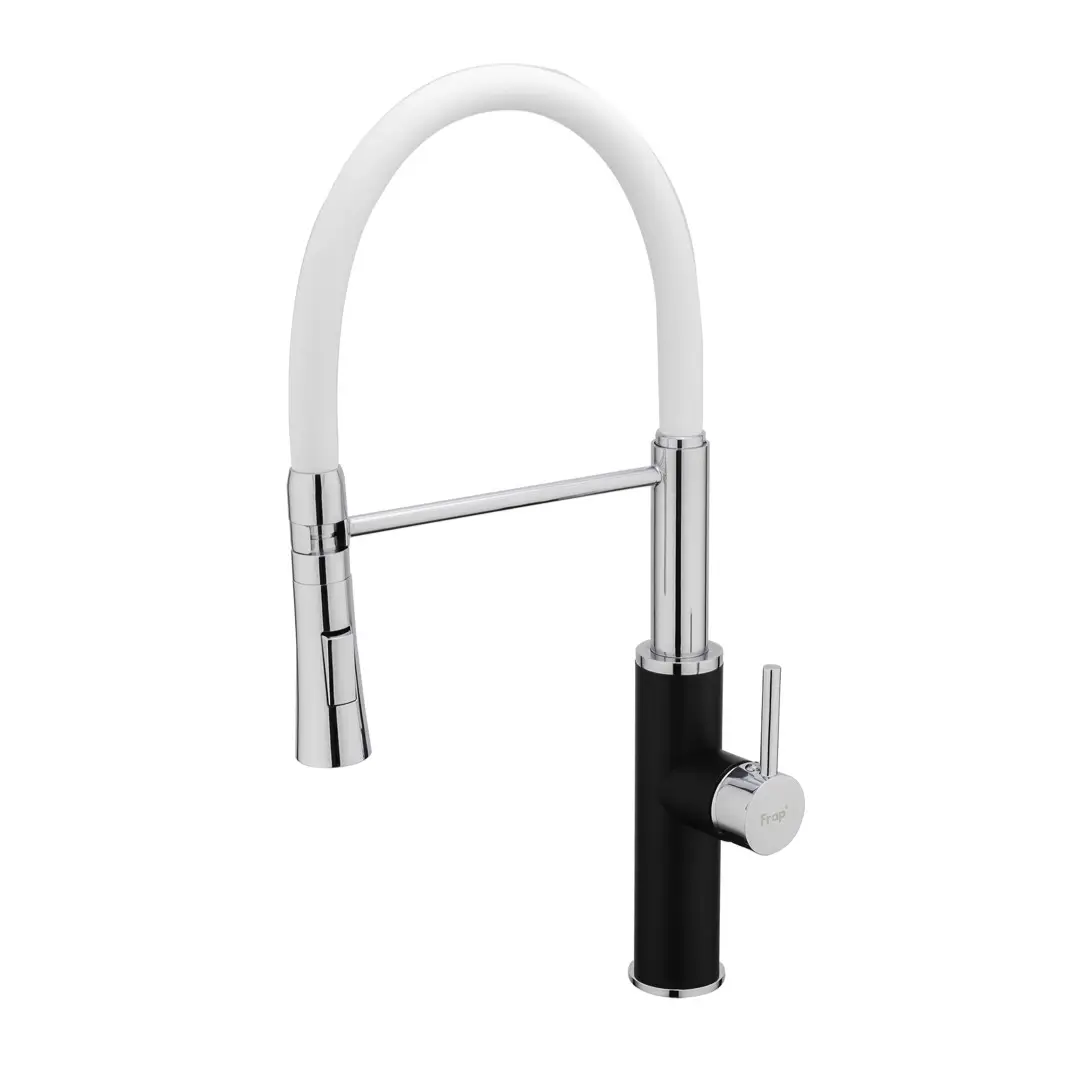 Смеситель для кухни Frap F4452-7 с гибким изливом 2 режима Черный/Белый (1033918)
