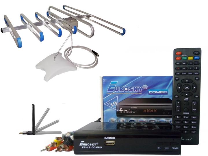 Комплект DVB-S2/T2 тюнер комбінований Eurosky ES-19 Combo/антена кімнатна SuperАнтена/WiFi-адаптер - фото 2 Комплект DVB-S2/T2 тюнер комбінований Eurosky ES-19 Combo/антена кімнатна SuperАнтена/WiFi-адаптер - фото 2