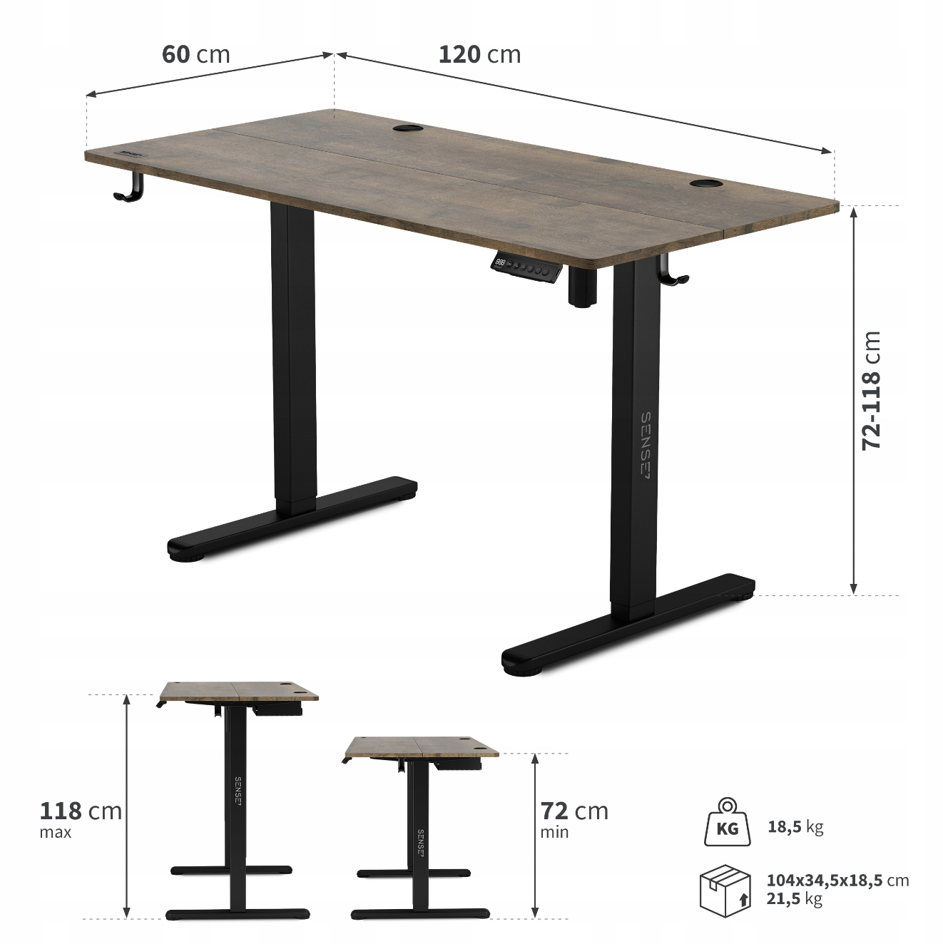 Стол SENSE7 электрический регулируемый 120x60 см 72-118 см - фото 4