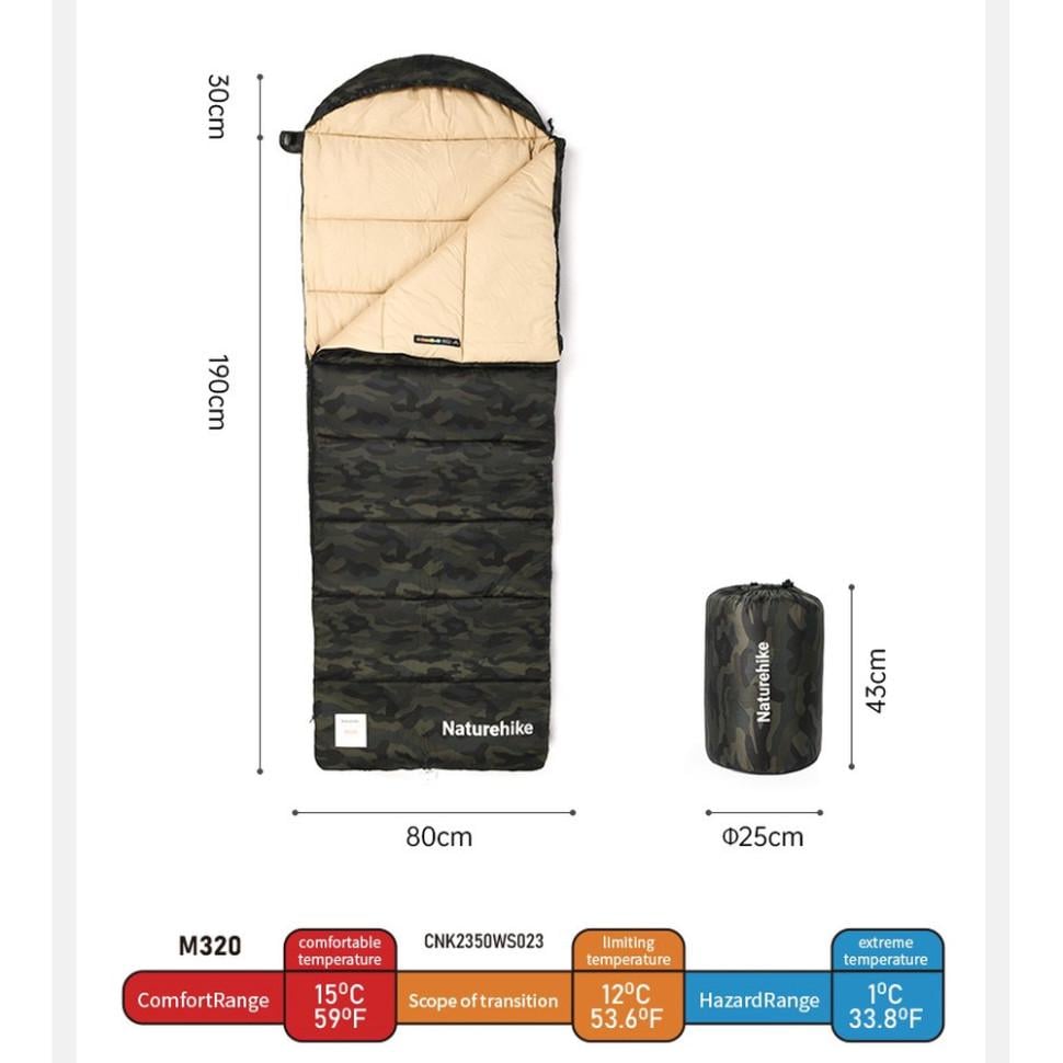 Спальний мішок Naturehike M320 CNK2350WS023 з капюшоном Green Camouflage (697564188920) - фото 3 Спальний мішок Naturehike M320 CNK2350WS023 з капюшоном Green Camouflage (697564188920) - фото 3