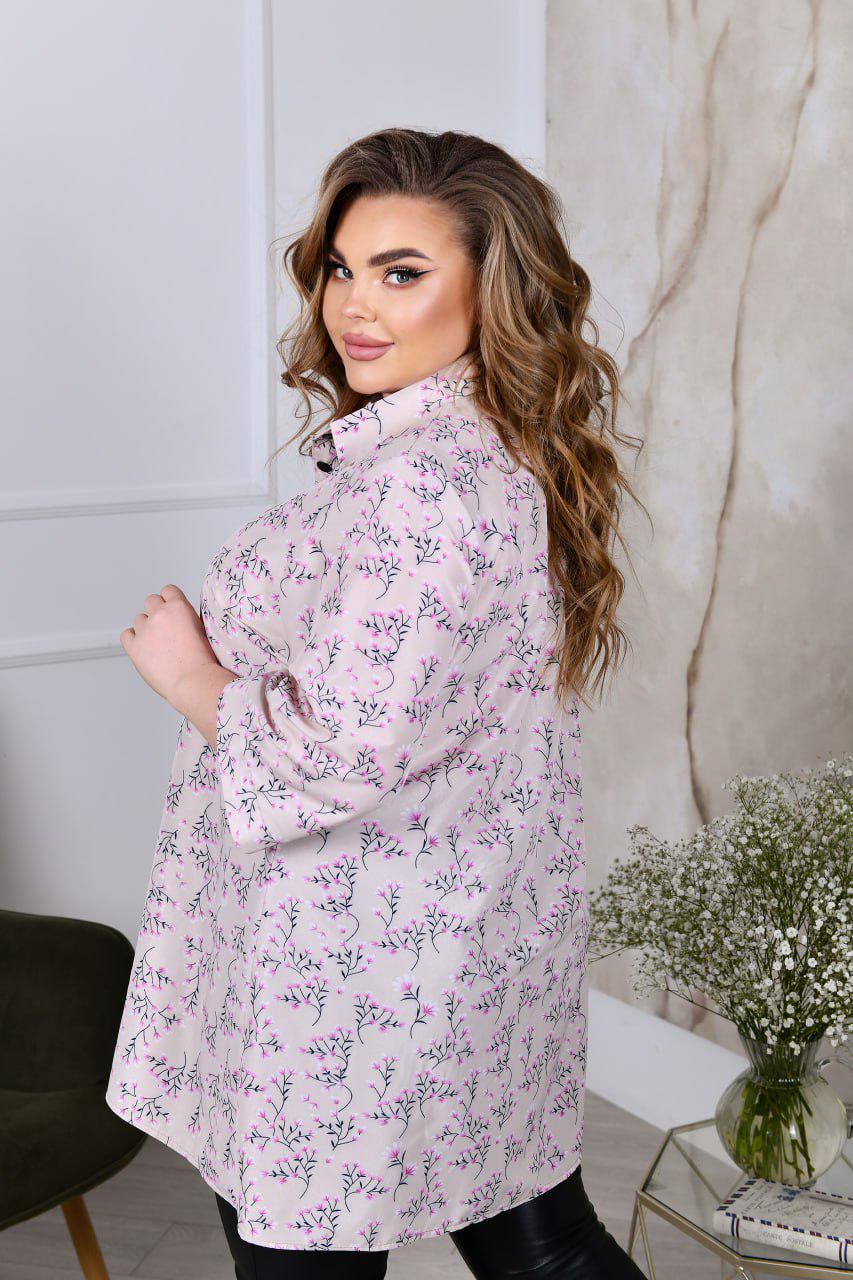 Блузка свободного фасона р. 64-66 Бежевый (3627) - фото 3