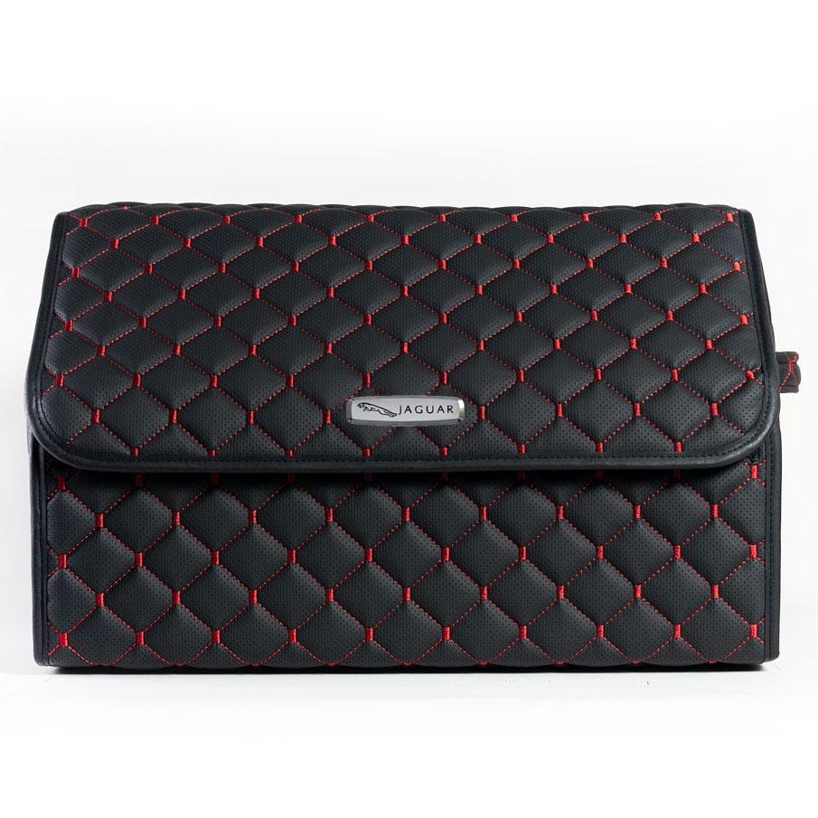 Сумка-органайзер с лого Jaguar в багажник CarsBAG Экокожа 30x50x30 см Черно-красный (acb-1036-1-30х50х30-4)