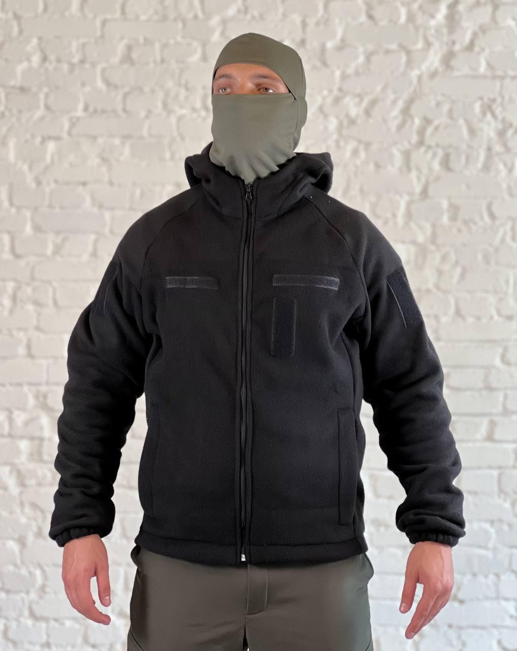 Кофта флисовая на змейке с капюшоном M р. 48 Черный (181-1)