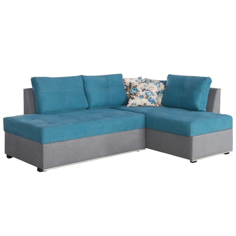 Диван угловой Ремикс 2250x750x1700 (раскладной) из ДСП дерево /ткань Фибрил серый синий Мебель Сервис