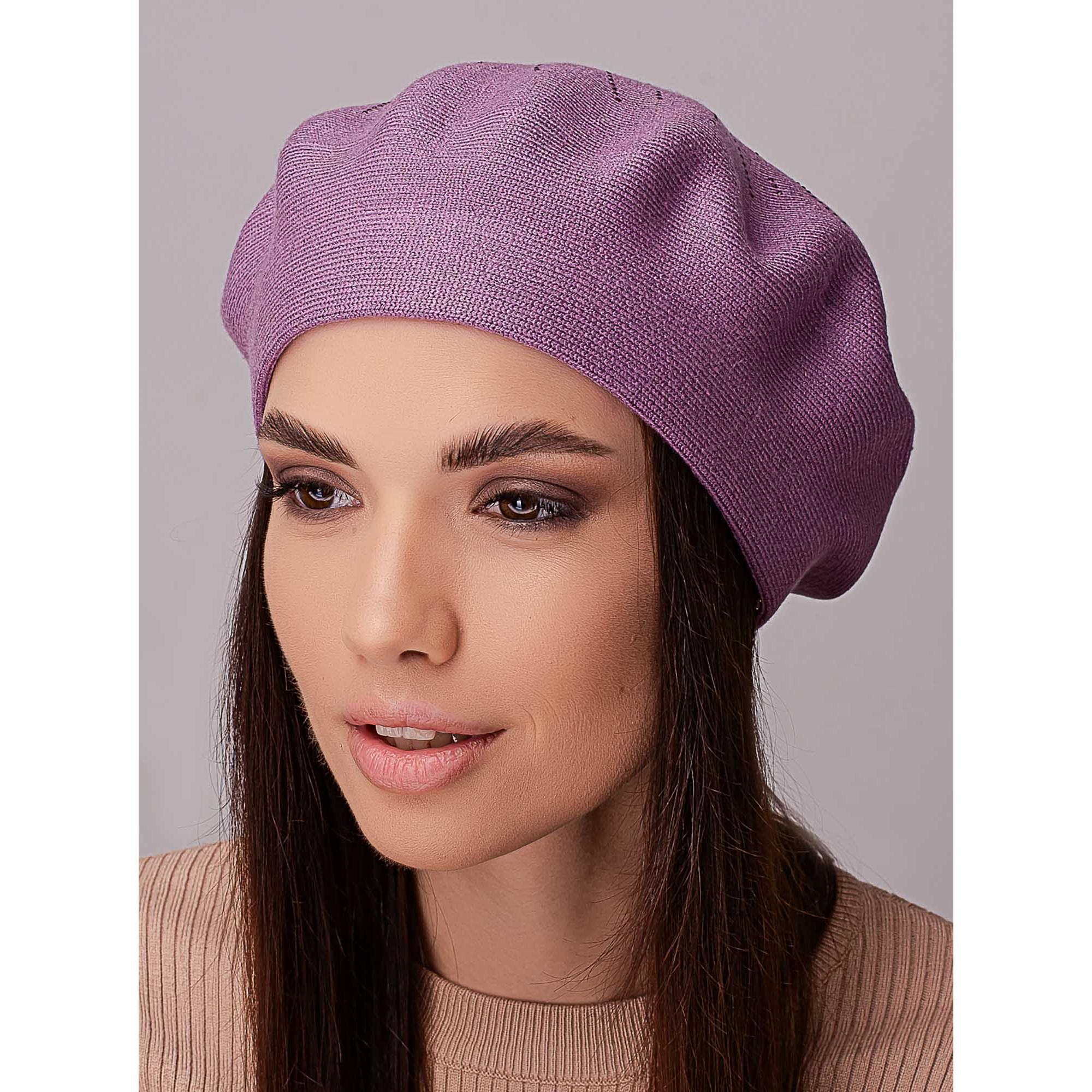 Берет вискозный женский с добавлением шерсти без подкладки украшенный стразами Leks Акация Инжир