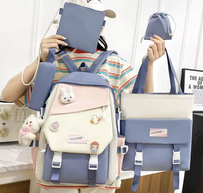 Шкільний рюкзак для дівчинки Fashion/Rabbit 5в1 рюкзак/шоппер/пенал/сумочка/гаманець Синій - фото 3 Шкільний рюкзак для дівчинки Fashion/Rabbit 5в1 рюкзак/шоппер/пенал/сумочка/гаманець Синій - фото 3