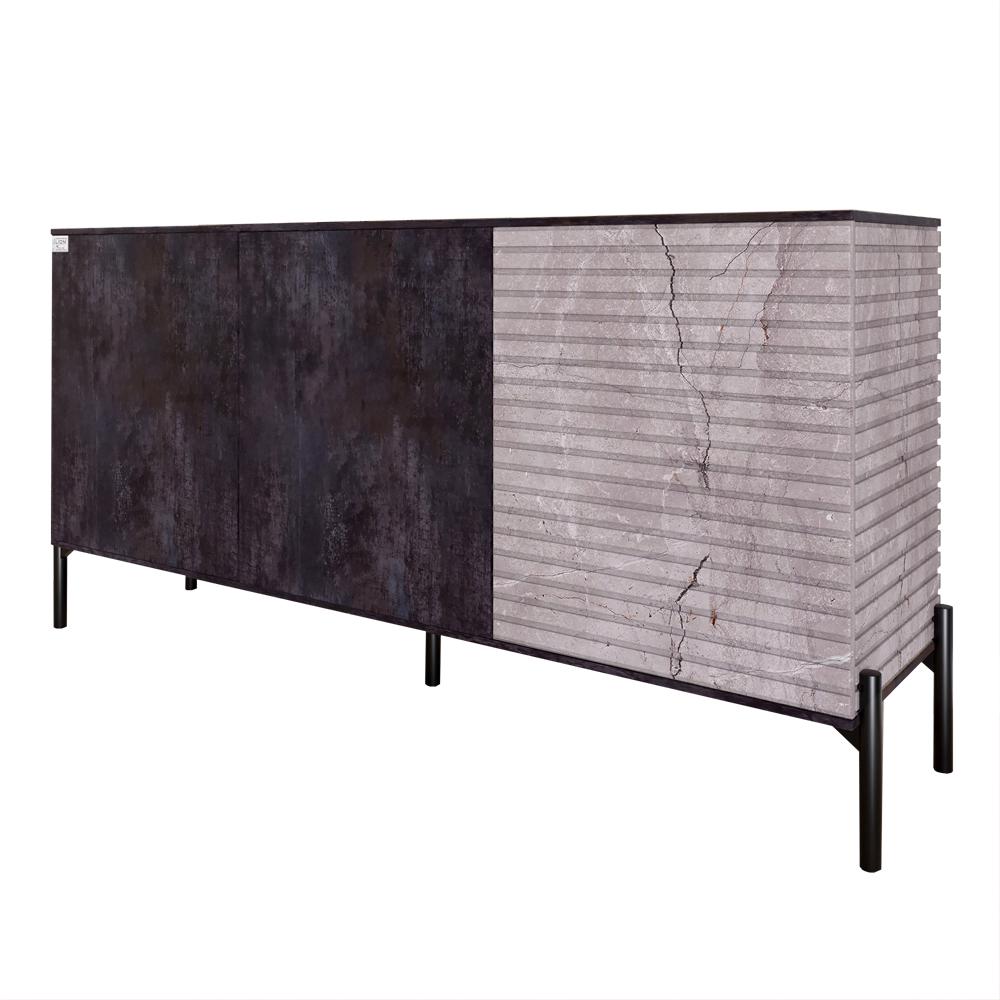 Комод закрытый в гостиную Lion Грей на черных металлических ножках 154x38x76,5 см Бетон темный/Камень (000-000-2144) - фото 2