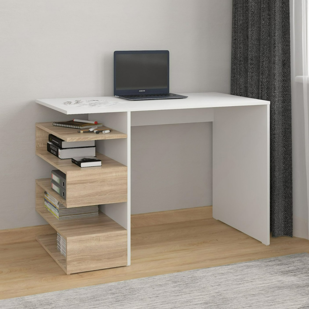 Письменный стол с полочками A-186 1100x756x598 мм Белый/Дуб сонома - фото 1