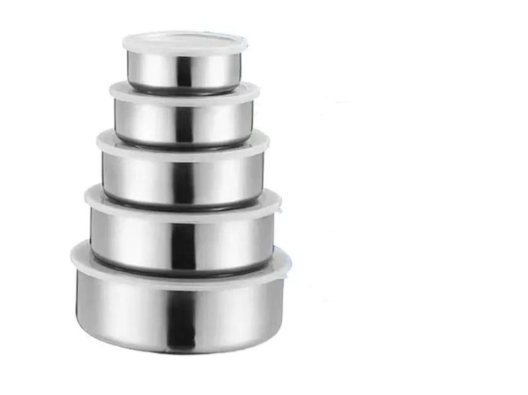 Набір харчових контейнерів із нержавіючої сталі з кришками 5 шт. 10/12/14/16/18 см (Com012)