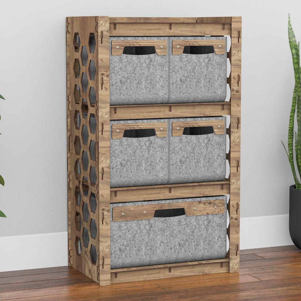 Комод в спальню из дерева Hexagonica Honeycomb на 5 ящиков серые корзины 900х528х345 мм (111341) - фото 2