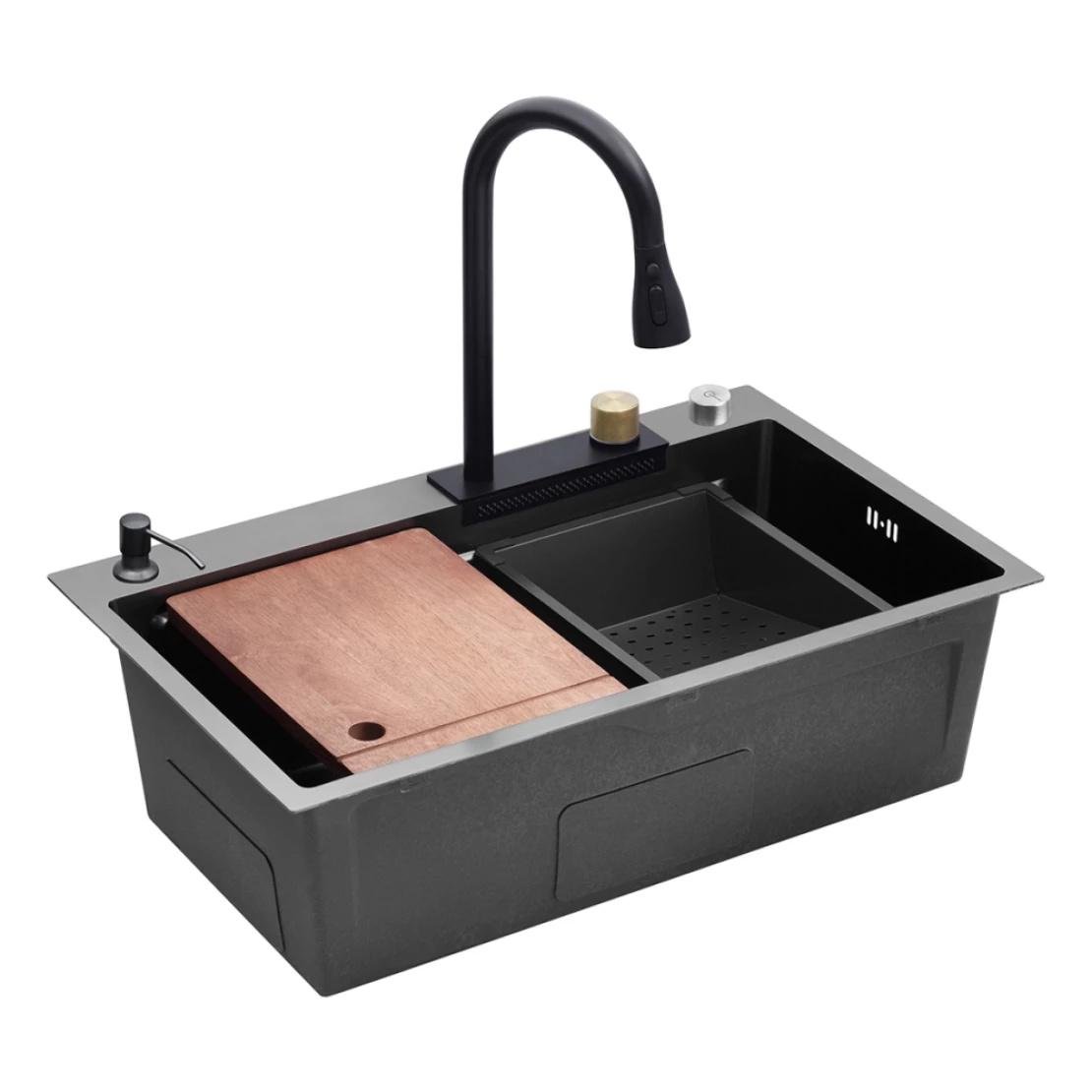 Мийка для кухні інтегрована Kroner KRP Schwarze SET7546HM PVD 750х460 мм 3,0/0,7 мм Чорний (CV032277)