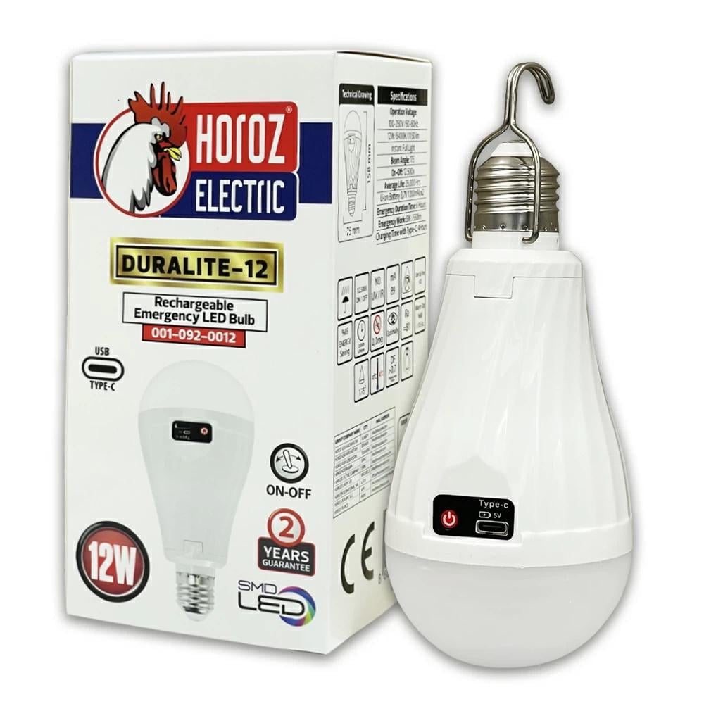 Світлодіодна лампа HOROZ ELECTRIC DURALITE-12 акумуляторна 12W E27 6400K (001-092-0012-010)