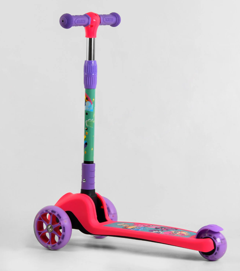 Самокат Best Scooter складной руль/колеса PU/подсветка Розовый (68055)
