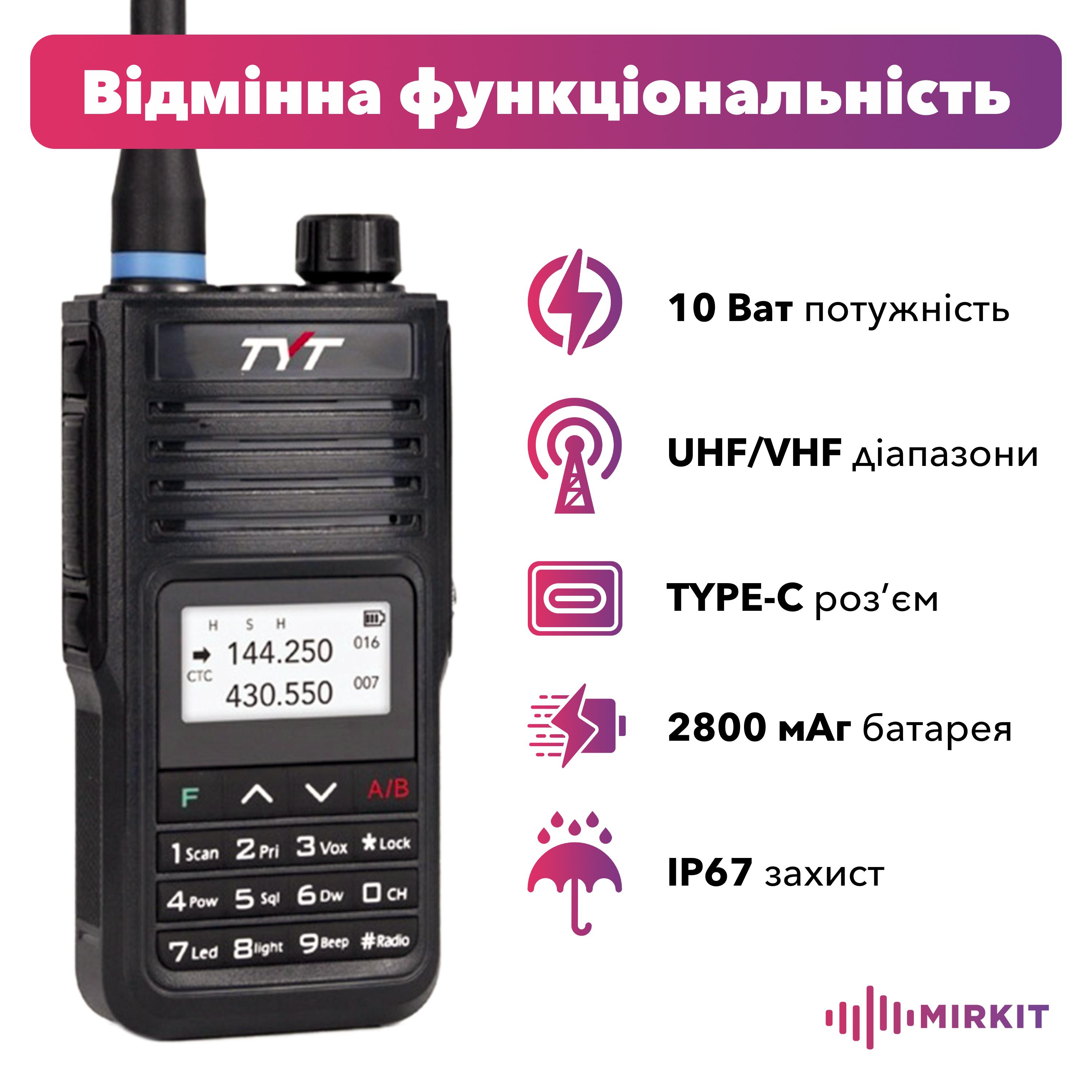 Радіостанція портативна TYT TH-UV99 дводіапазонна 10 Вт IP68 2800 мАh (008805) - фото 5