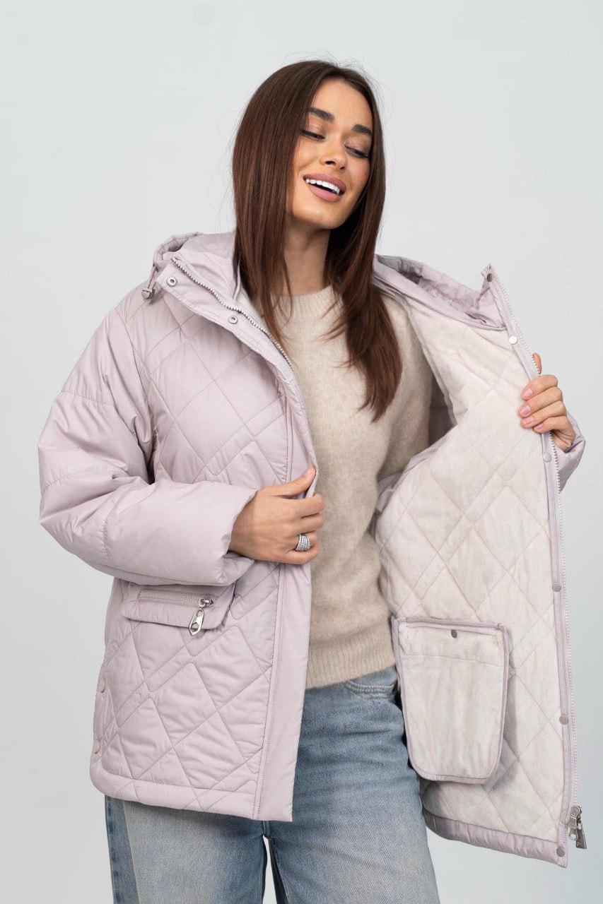 Куртка женская весенняя на флисе р. 52 Жемчужный (33304662)