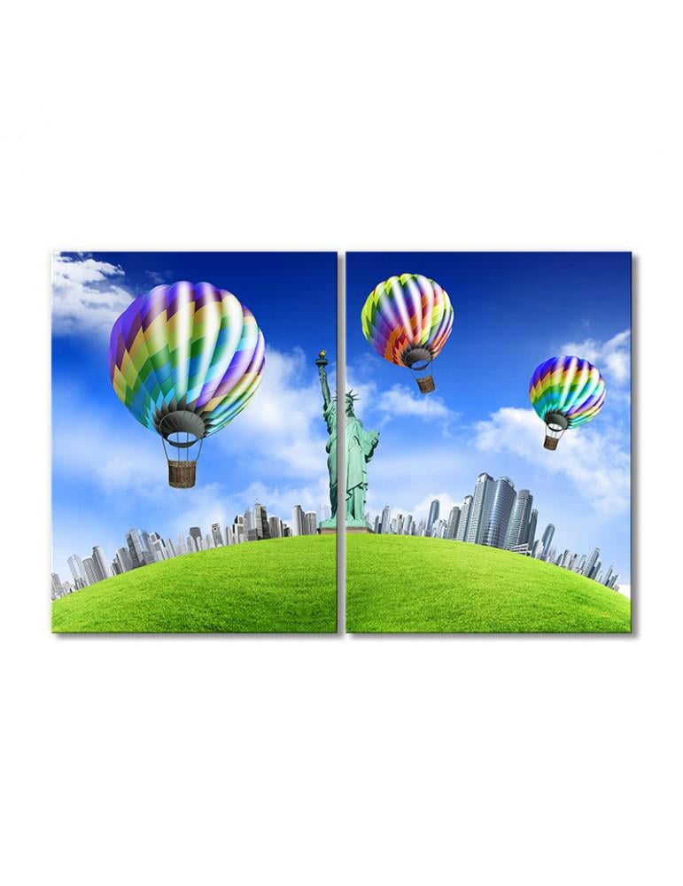 Картина модульная Статуя Свободы воздушные шары 2 модуля 90x135 см