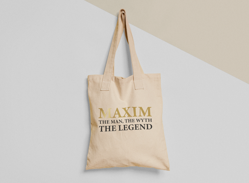 Эко-сумка шоппер с принтом "Maxim the man the wyth the legend" 38х40 см Бежевый (ИМ15-Т)