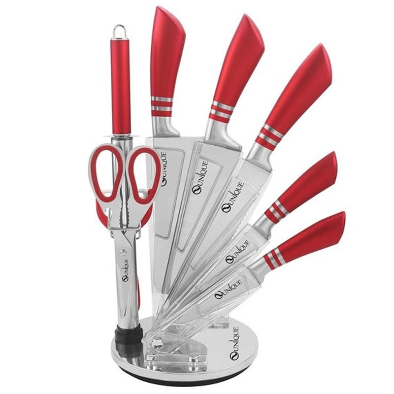 Набір ножів кухонних Unique UN-1832 нержавіюча сталь з підставкою 9 пр. Red (23793638) Набір ножів кухонних Unique UN-1832 нержавіюча сталь з підставкою 9 пр. Red (23793638)