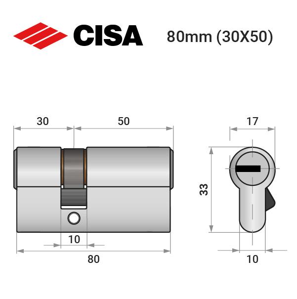 Циліндр замка ключ/ключ Cisa ASIX P8 30х50 нікель матовий (38002) - фото 4