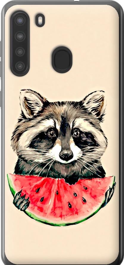 Чехол на Samsung Galaxy A21 Енотик с арбузом (4605u-1841-42517)