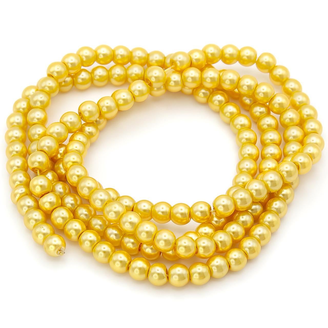Бусины стеклянные на нитке под жемчуг 6 мм 80 см 145 шт. Желтый (БЖ0006ш67)
