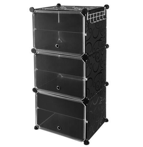 Органайзер для обуви модульный 3 секции 6 полок с дверцей и вешалкой Черный/Прозрачный