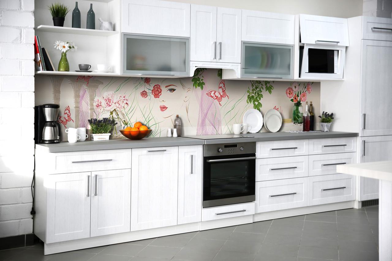 Кухонный фартук Девушка весна из самоклеющейся виниловой пленки 60х300 см Розовый