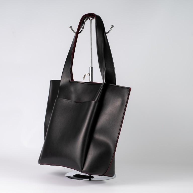 Сумка женская XENIA № 46-21 тоут из глаткой экокожи Черный-красный - фото 2