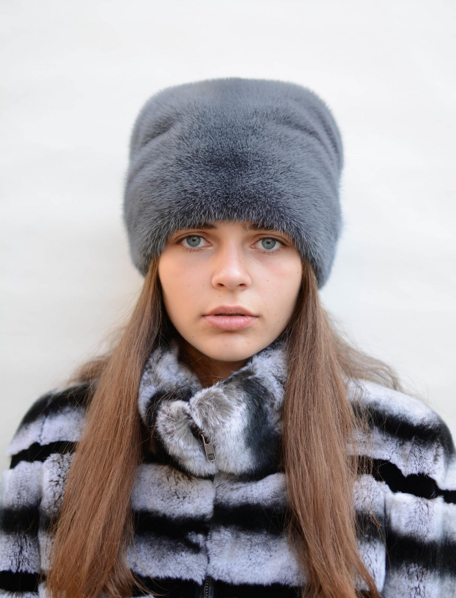 Жіноча кубанка Хутряний стиль Олівія з натурального хутра норки XL-XXL Джинс (082/В)