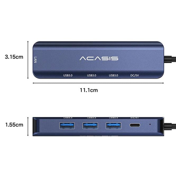 USB-хаб Acasis DS-7NV5 USB Type-C 5 in 1 с LAN портом Голубой (2279) - фото 3 USB-хаб Acasis DS-7NV5 USB Type-C 5 in 1 с LAN портом Голубой (2279) - фото 3