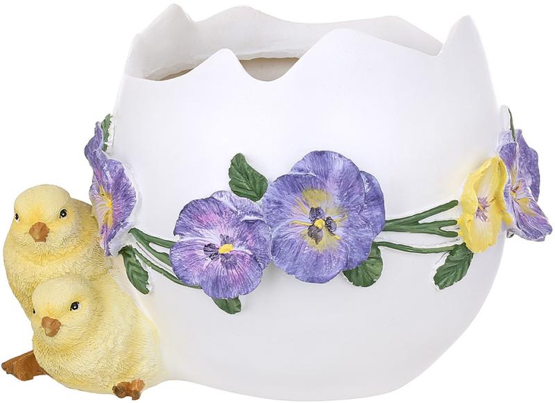 Кашпо декоративное Цыплята с фиалками 21 см