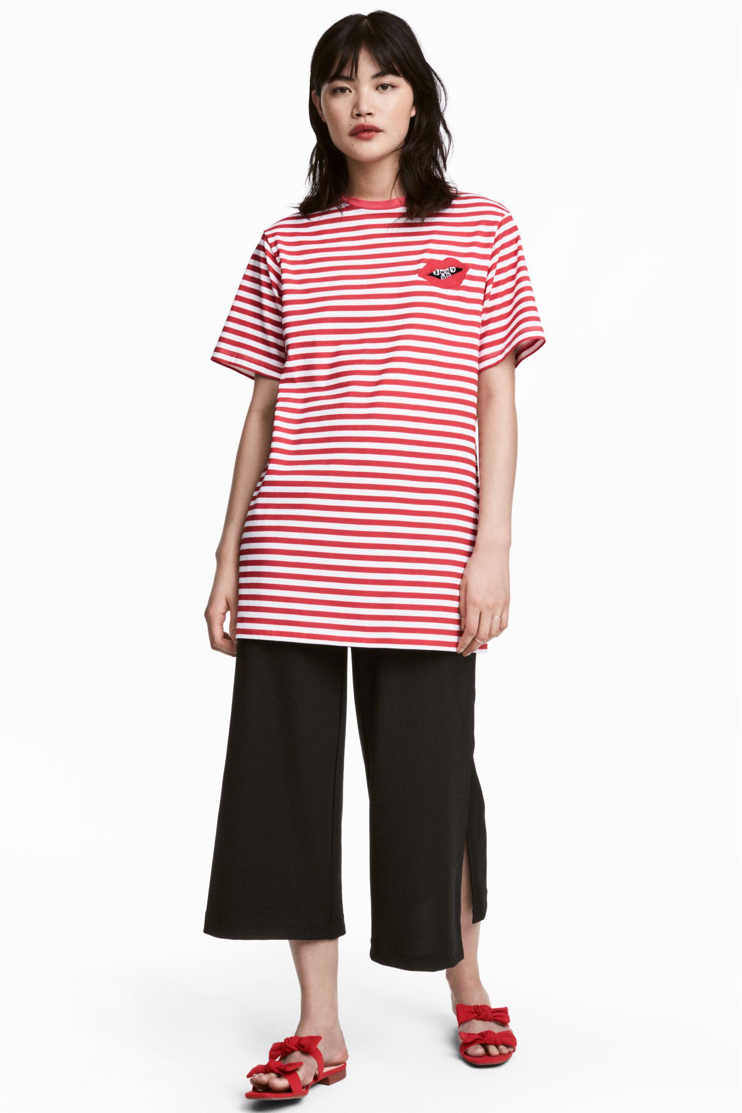 Платье футболка H&M Полоска р. 34 Бело-красный (212574401)