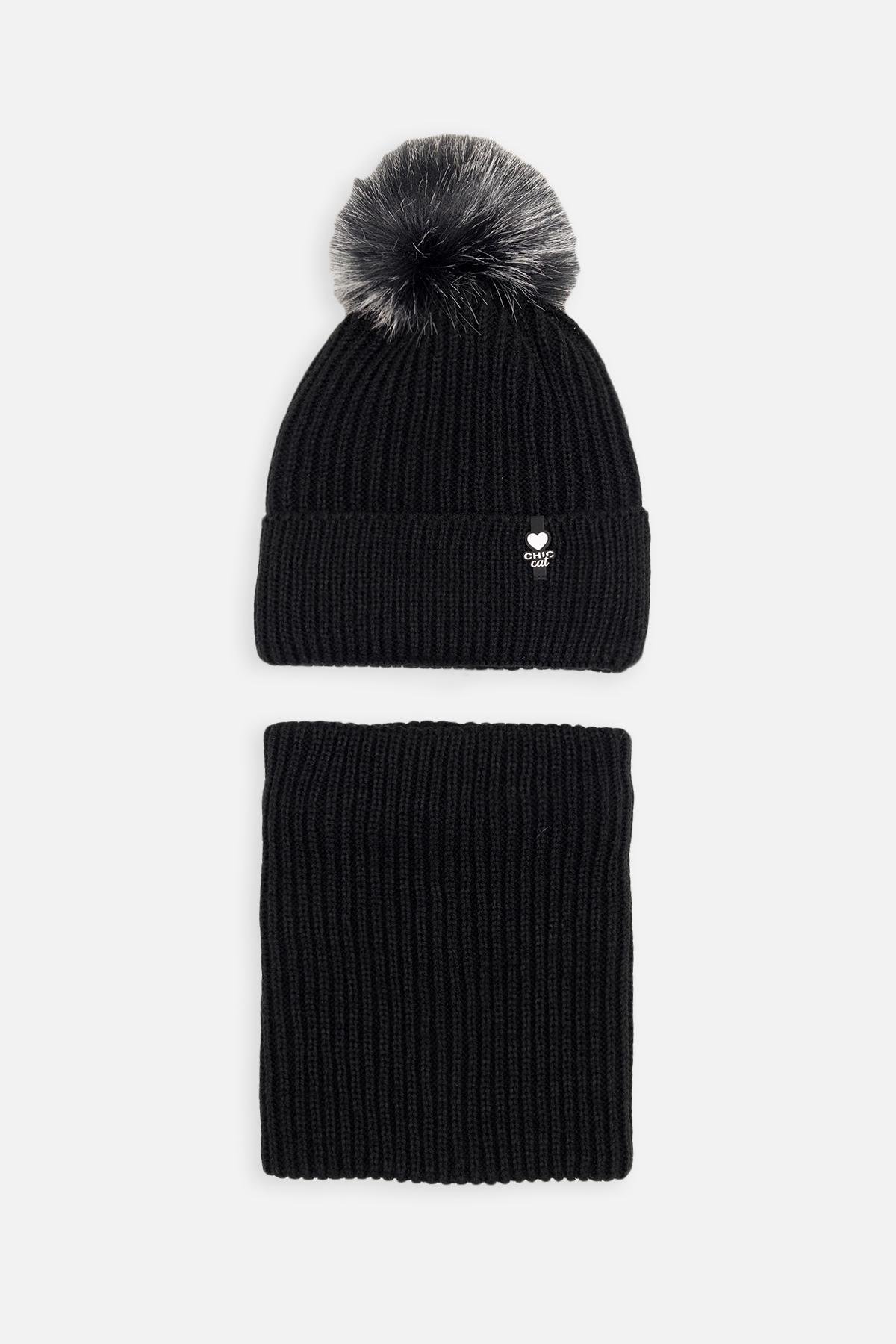 Комплект шапка и шарф для девочки 50-52 см Черный (24100018) Комплект шапка и шарф для девочки 50-52 см Черный (24100018)