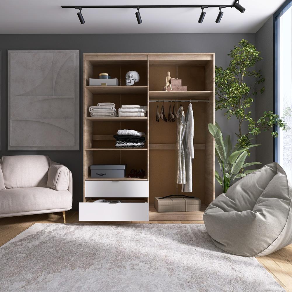 Шкаф распашной для одежды с выдвижными ящиками Эверест Сити-1600 160,2x50x204,6 см Дуб сонома/Белый (EVR-071118) - фото 4 Шкаф распашной для одежды с выдвижными ящиками Эверест Сити-1600 160,2x50x204,6 см Дуб сонома/Белый (EVR-071118) - фото 4