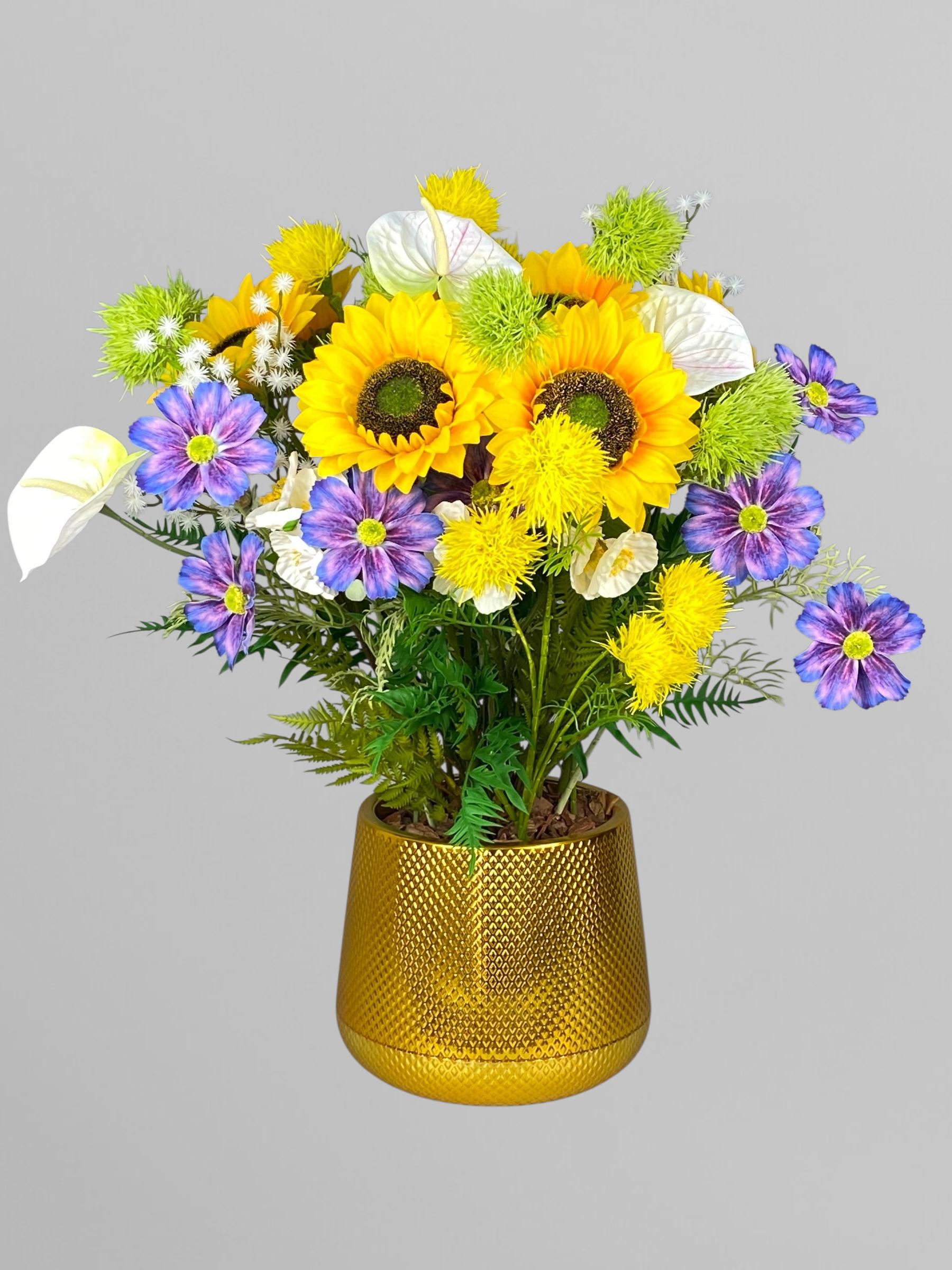Штучна композиція із соняшником і космеєю в природних тонах 74 см (А256)