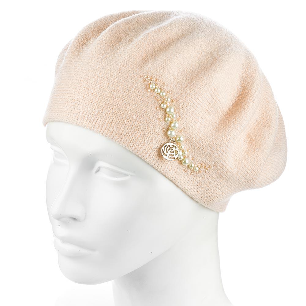 Берет женский двойной ZOLLY ZH260 с бусинами вискоза универсальный Кремовой (291548)